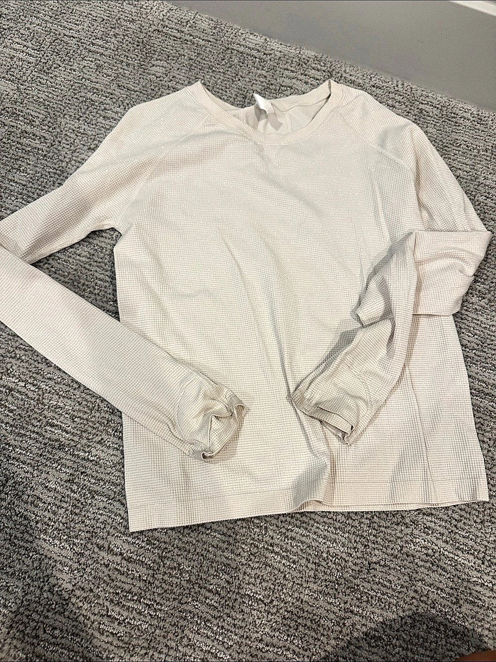 Athleta Waffle-Knit Crewneck Long-Sleeve Shirt in White